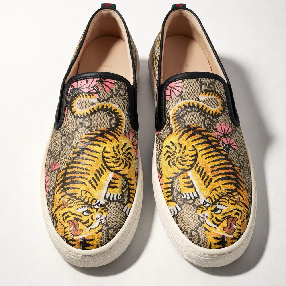 Gucci Dublin Bengal Tiger GG Supreme Slip-On Sneakers Women’s Sz 8 (38) (454380)